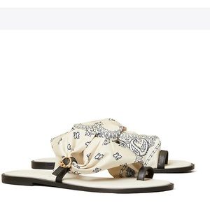 Tory Burch Selby Scarf Sandal - Ivory Americana Size - 9.5